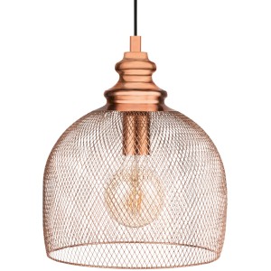 Kupferfarbene Eglo Hängeleuchte Straiton mit E27 Fassung und Stahl-Lampenschirm.