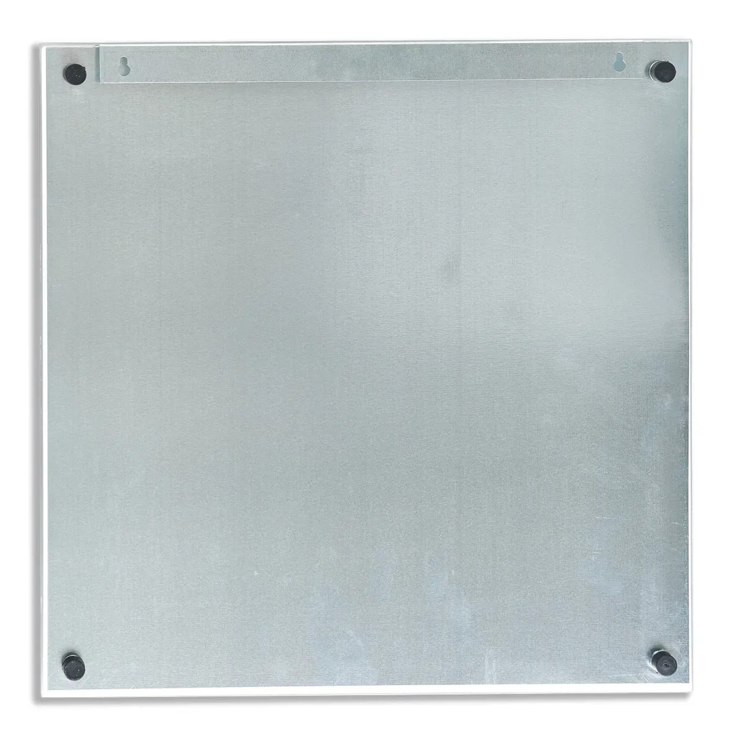 Rückseite des anthrazitfarbenen Zeller Memoboards aus Glas, 40x40 cm, zur Wanddekoration.
