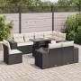 Schwarze 9-tlg. vidaXL Garten-Sofagarnitur mit cremefarbenen Kissen und Tisch.