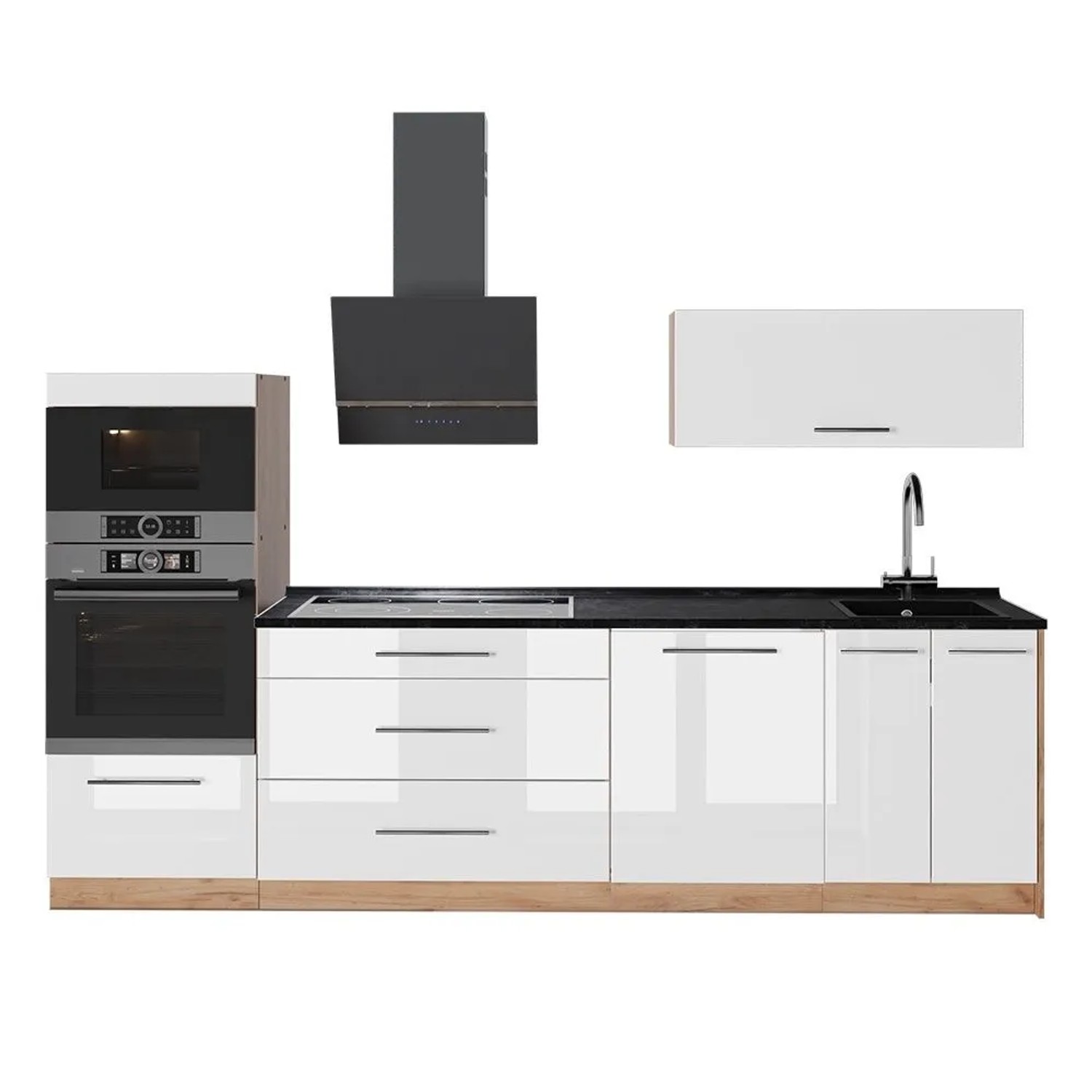 Vicco Küchenzeile Fame-Line Weiß Hochglanz/Goldkraft Eiche 280 x 154 AP Anthrazit Art Nr 64699