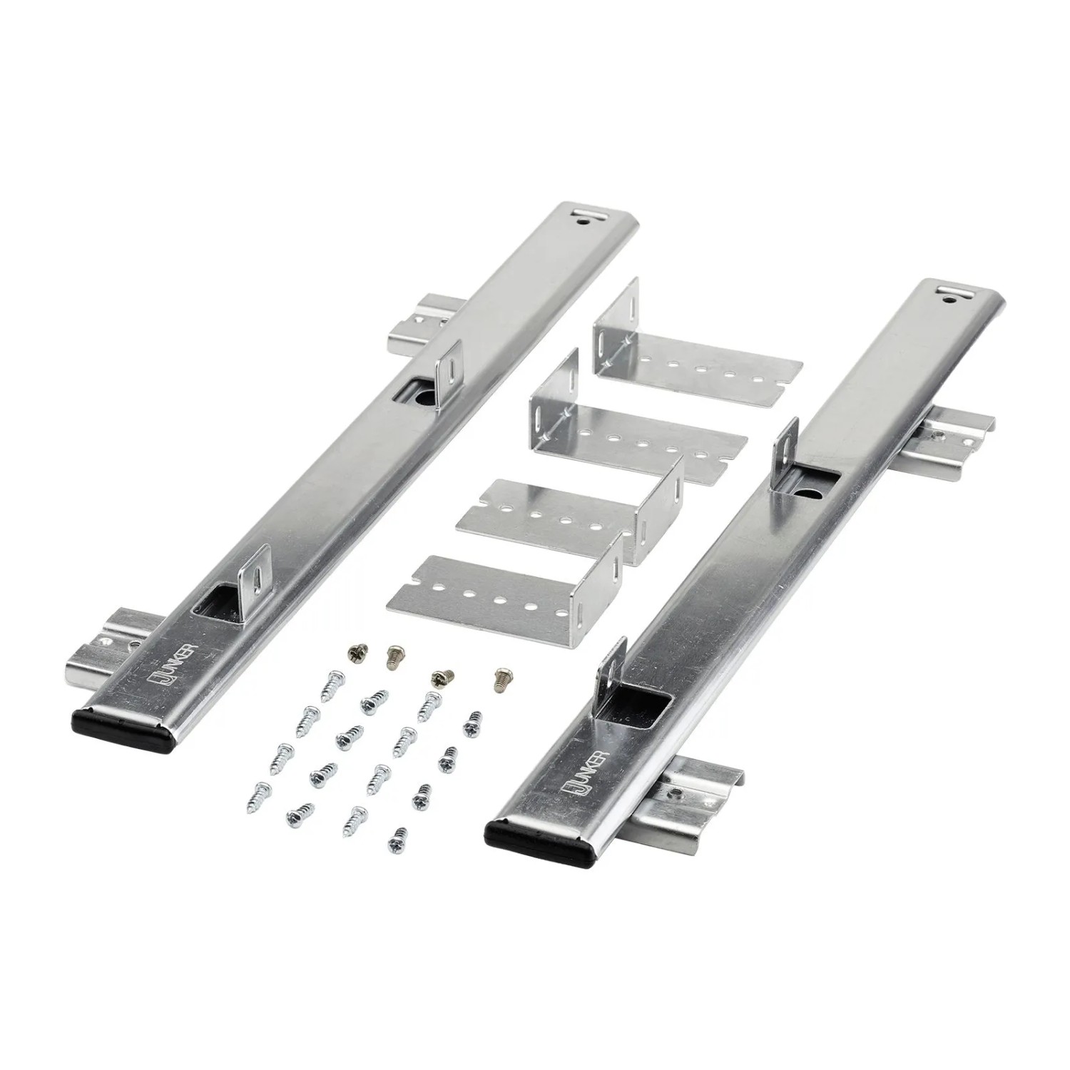 Silberfarbener SOTECH JUNKER Unterbau Tastaturauszug aus verzinktem Stahl, 400 mm, mit Teilauszug und Montagematerial.
