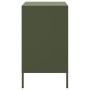 Olivgrüner Nachttisch aus Stahl mit Tür und Fächern. Stabil und modern für dein Schlafzimmer.