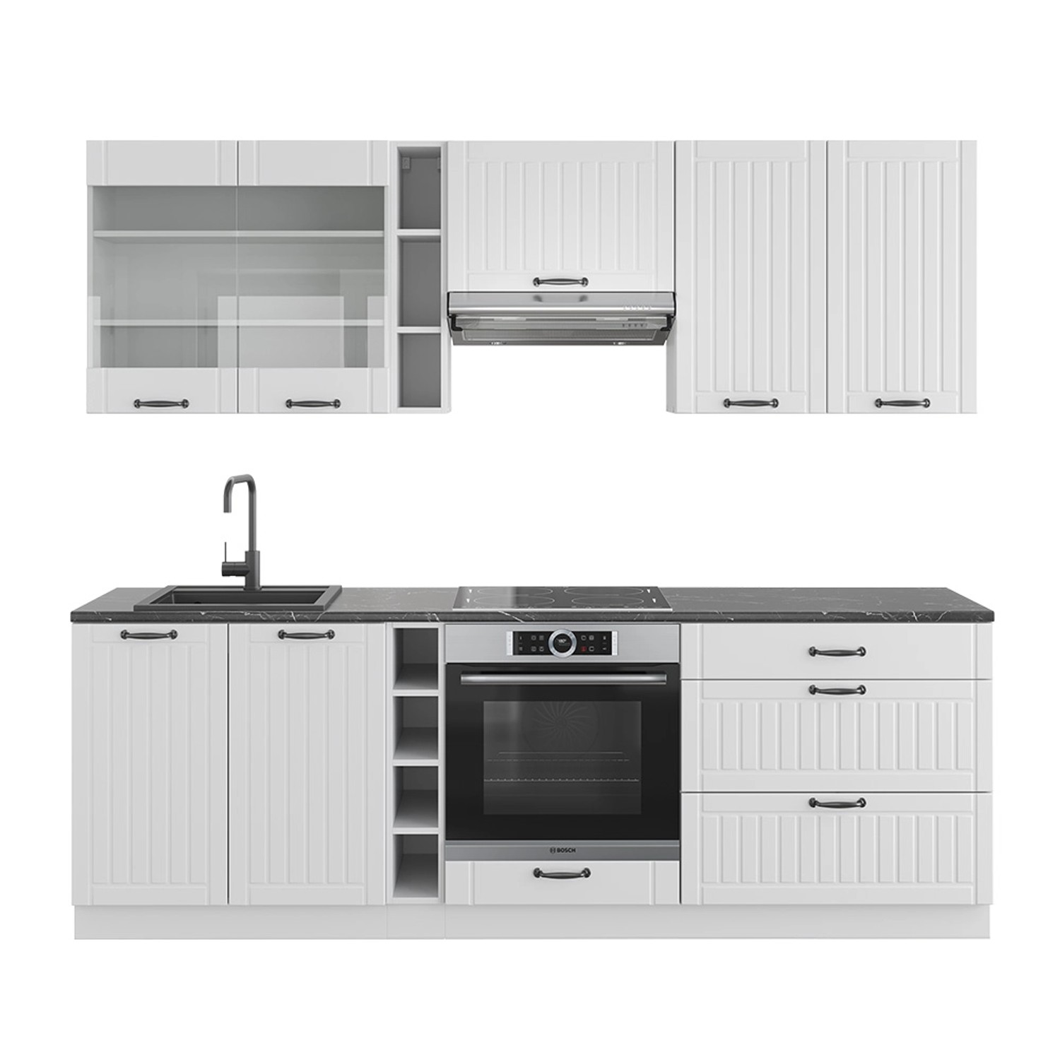 Vicco Fame-Line Küchenzeile Weiß Landhaus/Weiß 235 cm AP Anthrazit günstig online kaufen