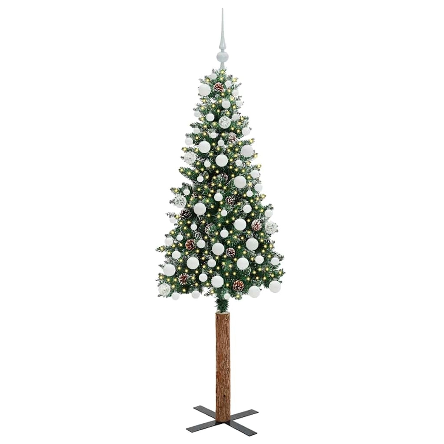 vidaXL Schlanker Weihnachtsbaum mit 300 LEDs Grün und Weiß 180 cm 3394902