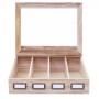 Offene, naturbraune MCW Aufbewahrungsbox C25 aus Holz mit 4 Fächern und Etikettenhaltern.