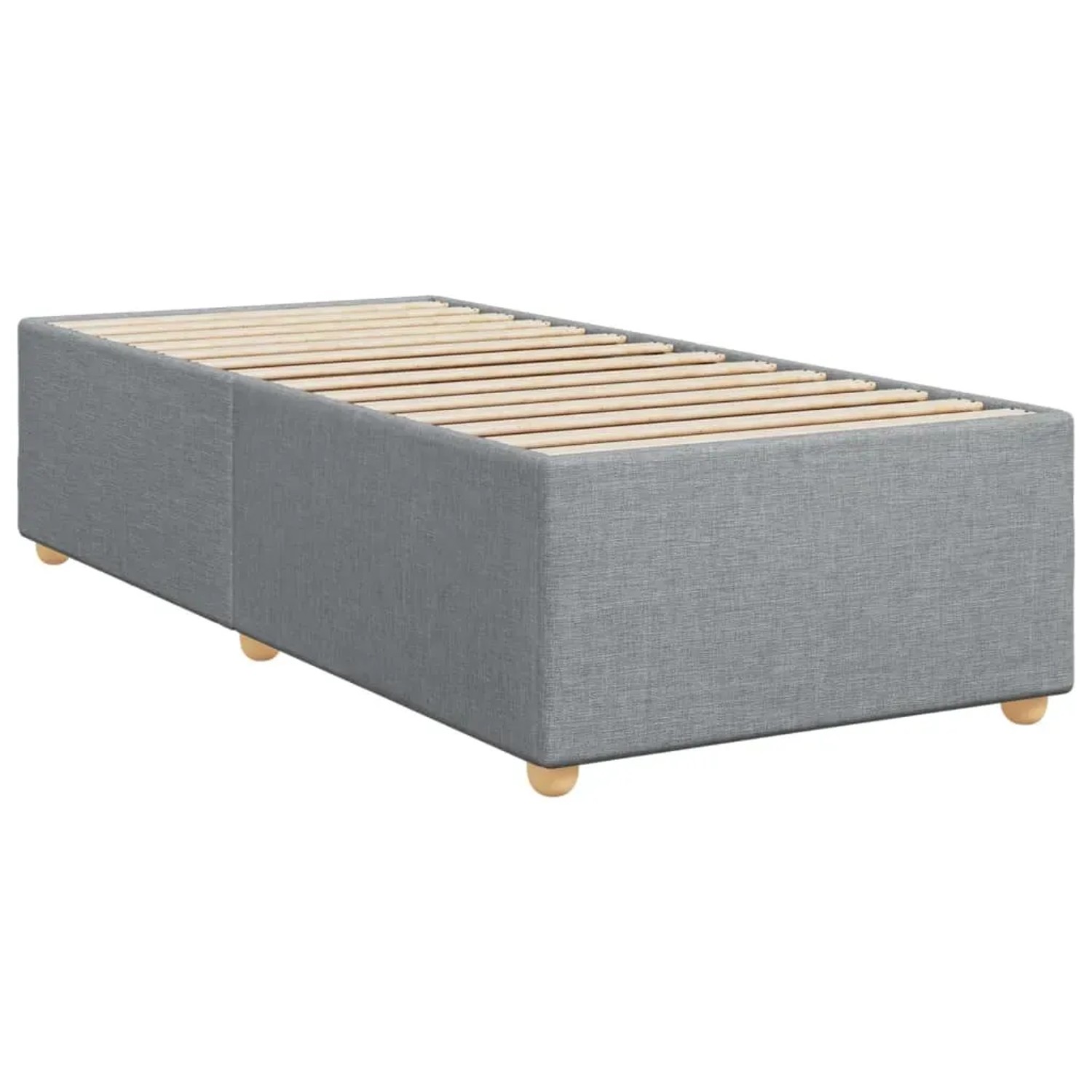Hellgraues vidaXL Boxspringbett 90x200 cm mit Lattenrost und Füßen.