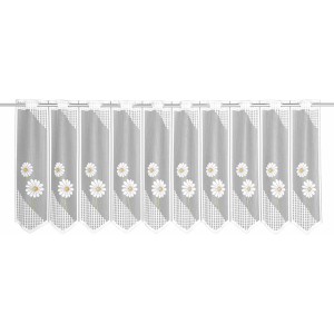 Bistrogardine mit Margeriten-Muster in Gelb und Grün, 50x145 cm. Scheibengardine für Küche & Wohnzimmer.