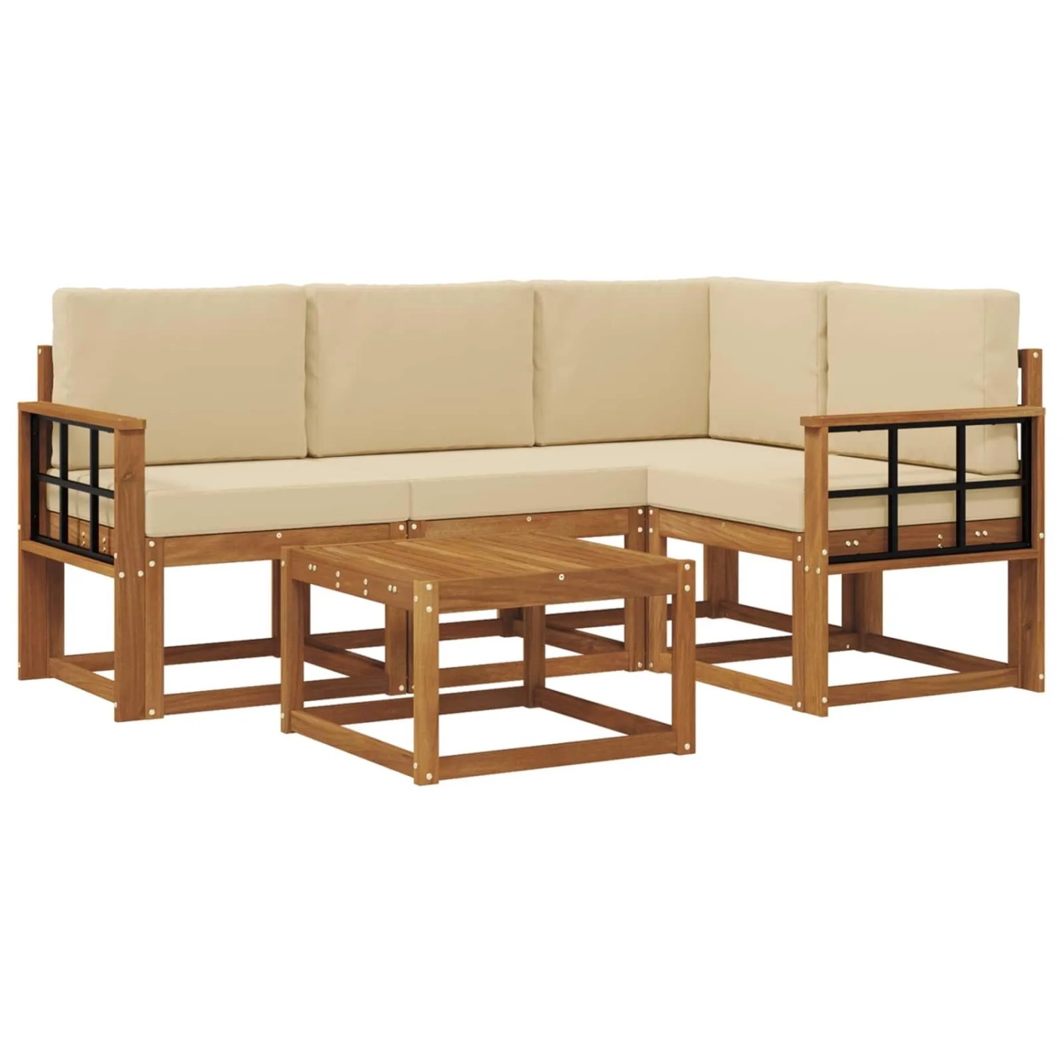 vidaXL Outdoor-Sofagarnitur mit Kissen 5 Stk Natur und Beige 3366371