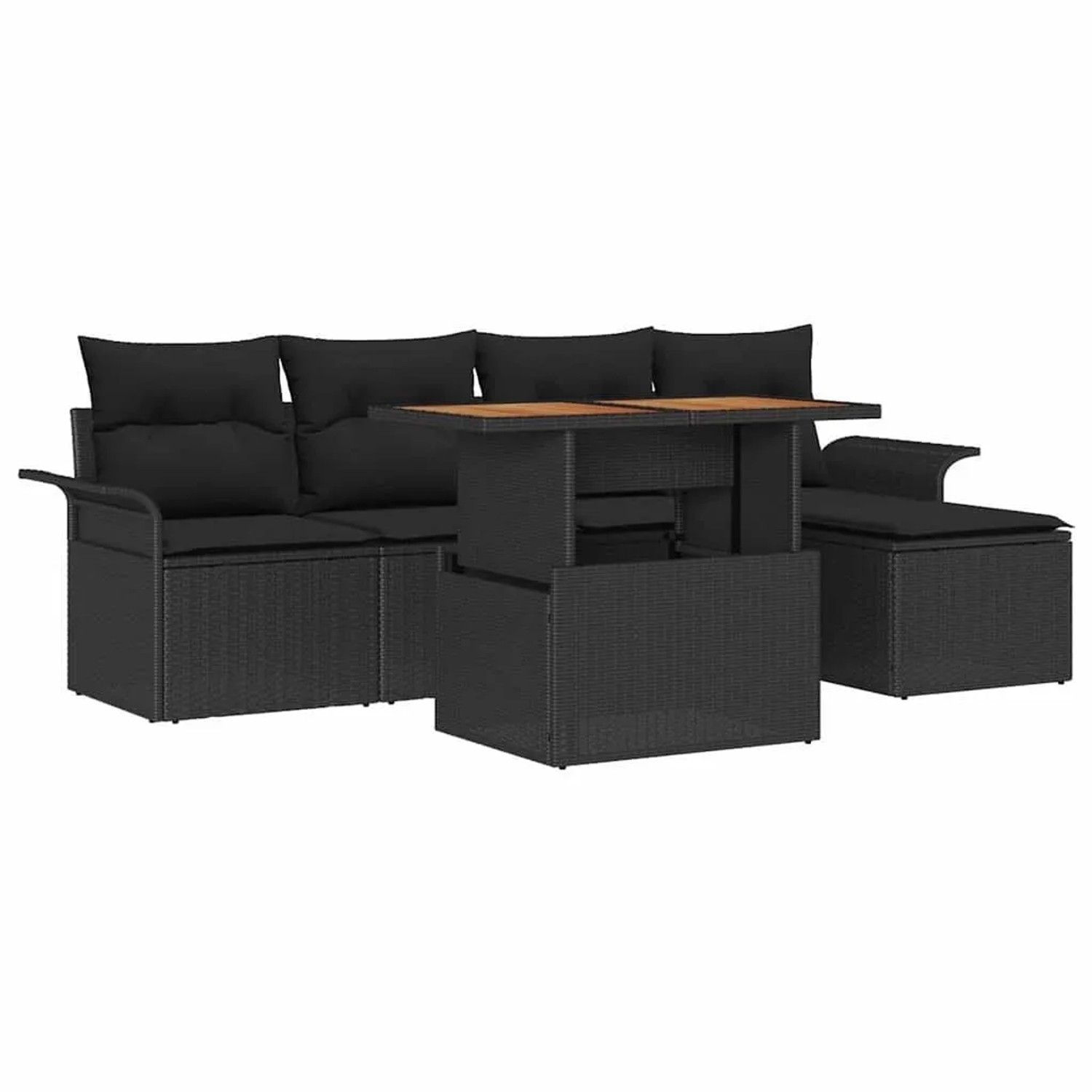 vidaXL Garten-Sofa-Set mit Speicher 6 Stk Schwarz Poly Rattan 3358060
