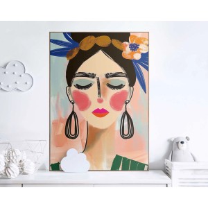 Gerahmtes, mehrfarbiges Bild „Spring Face“ (70x50 cm) für Wohnzimmer, abstrakte Darstellung einer Frau.