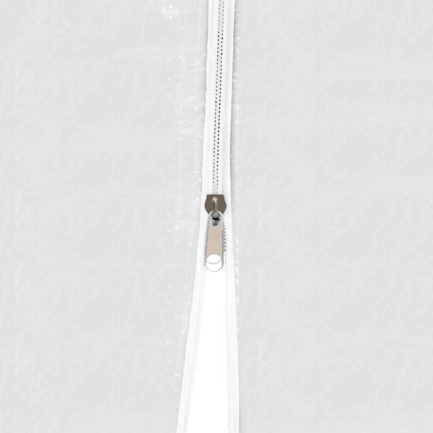 Detailaufnahme: Reißverschluss am weißen Partyzelt 3x3 m von vidaXL.
