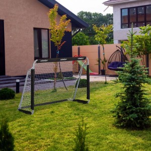 Relaxdays Fußballtor Eisen Polyester Grau Weiß Schwarz Mit Heringen 110 cm x 150 cm x 75 cm 6,3 kg