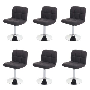 6er-Set: Dunkelgraue MCW Esszimmerstühle Cadiz mit Chromfuß, drehbar und bequem gepolstert.