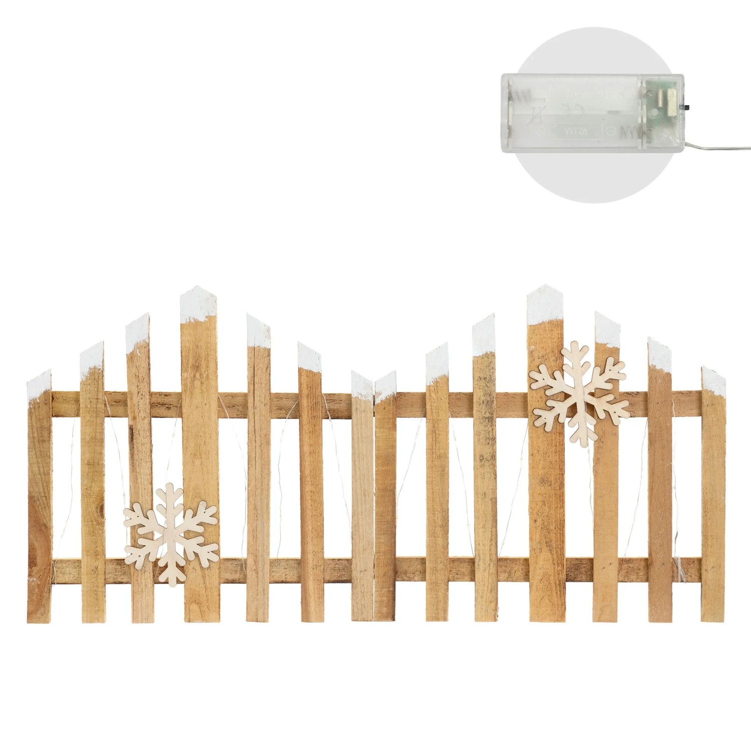 Dekorativer Holz-Zaun mit LEDs, warmweiß, 77x38cm, ideal als Weihnachtsdekoration.