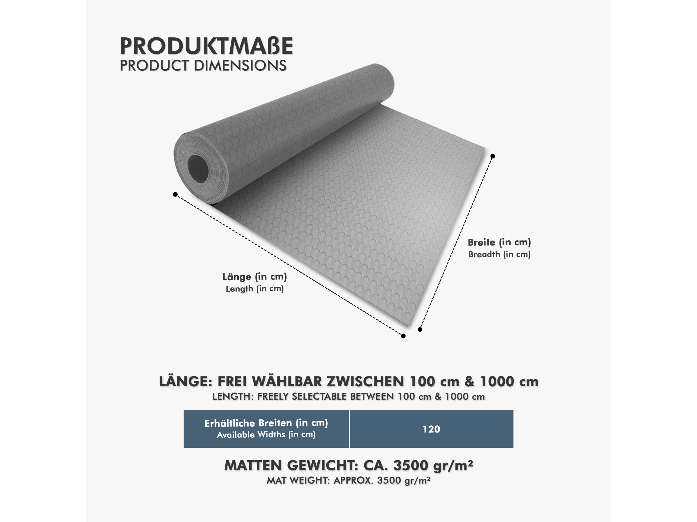 Karat Gummimatte Meterware Big Button mit 2 mm Stärke PVC 