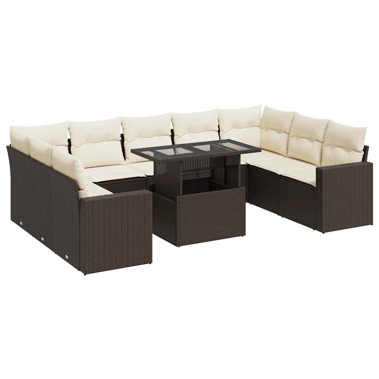 vidaXL 10-Tlg Garten-Sofagarnitur mit Kissen Braun Poly Rattan 3326384 günstig online kaufen