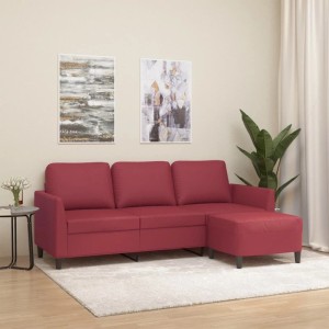 vidaXL 3-Sitzer-Sofa mit Hocker Weinrot 180 cm Kunstleder 3201125