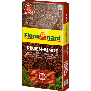 Palette Floragard Pinienrinde, grob (25-40mm), 2340L (39x60L), zur Bodenabdeckung und Dekoration im Garten.