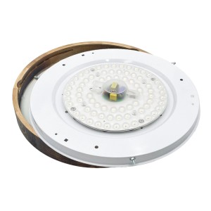 Lamkur LED-Deckenleuchte Anello Smoky, Ø 47 cm, mit Holzrahmen und LED-Platte.