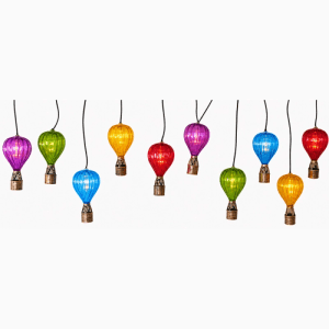 10er Solar Lichterkette mit bunten Heißluftballon-Laternen für Balkon und Garten.