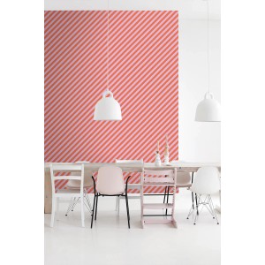 ESTAhome Streifen Tapete in Violett und Orange im Esszimmer, diagonale Streifen
