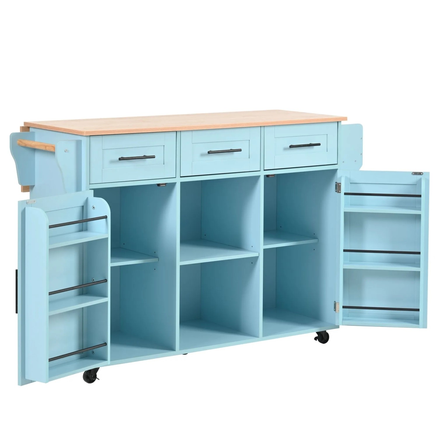 okwish Küchenwagen mit Klappbarer Arbeitsplatte Rollen Ablagetür Esszimme 139x46x91cm Blau