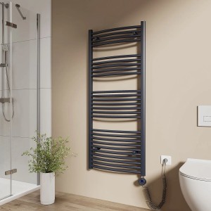 Emke Elektrischer Badheizkörper Gebogen mit Thermostat Handtuchtrockner mit Heizstab 140x60cm 600W Anthrazit