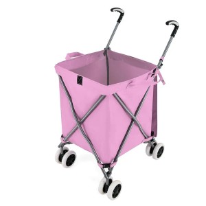 Costway Faltbarer Einkaufstrolley mit Rädern Rosa Kapazität 90 L/55 kg