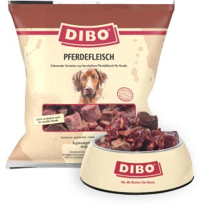 Dibo Hunde-Barf Pferdefleisch 1kg: Frostfutter im Beutel und Napf, geeignet für Hunde mit Futtermittelallergien.