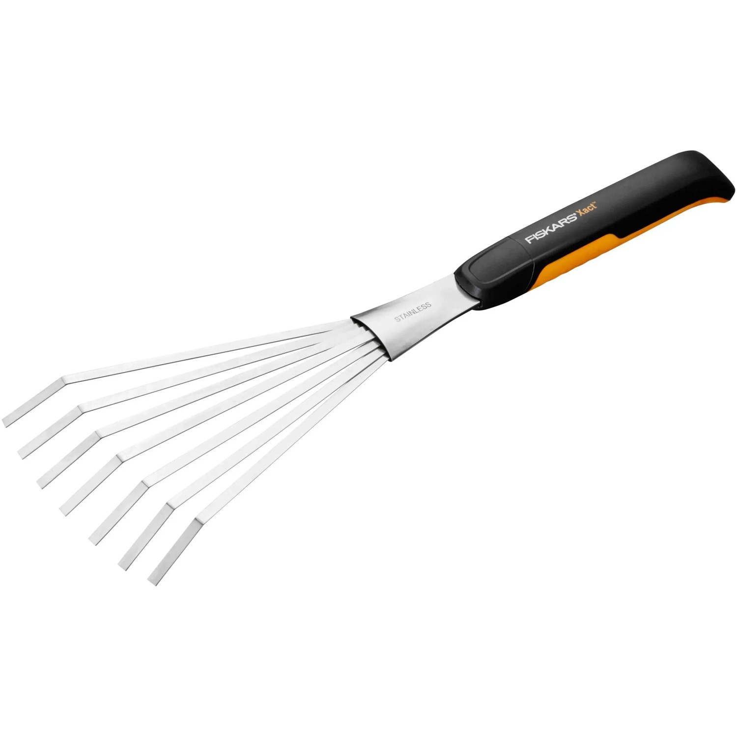 Fiskars Xact Hand-Fächerbesen mit 7 Zinken aus Edelstahl und Softgrip-Griff.