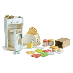 Teamson Kids Frühstücks-Spielset mit Toaster, Kaffeemaschine und Zubehör für die Kinderküche.