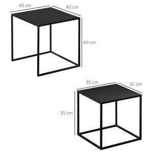 HOMCOM 2er-Set Couchtische, eckig, schwarz, Stahlgestell. Satztische für Wohnzimmer.