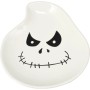 Weißer Halloween Teller in Geisterform aus Dolomit mit schwarzem Geistergesicht.