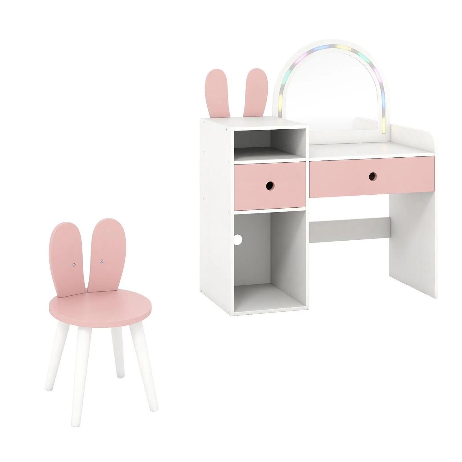 Costway Kinder Schminktisch mit Led & 2 Schubladen Incl. Zubehör Weiß