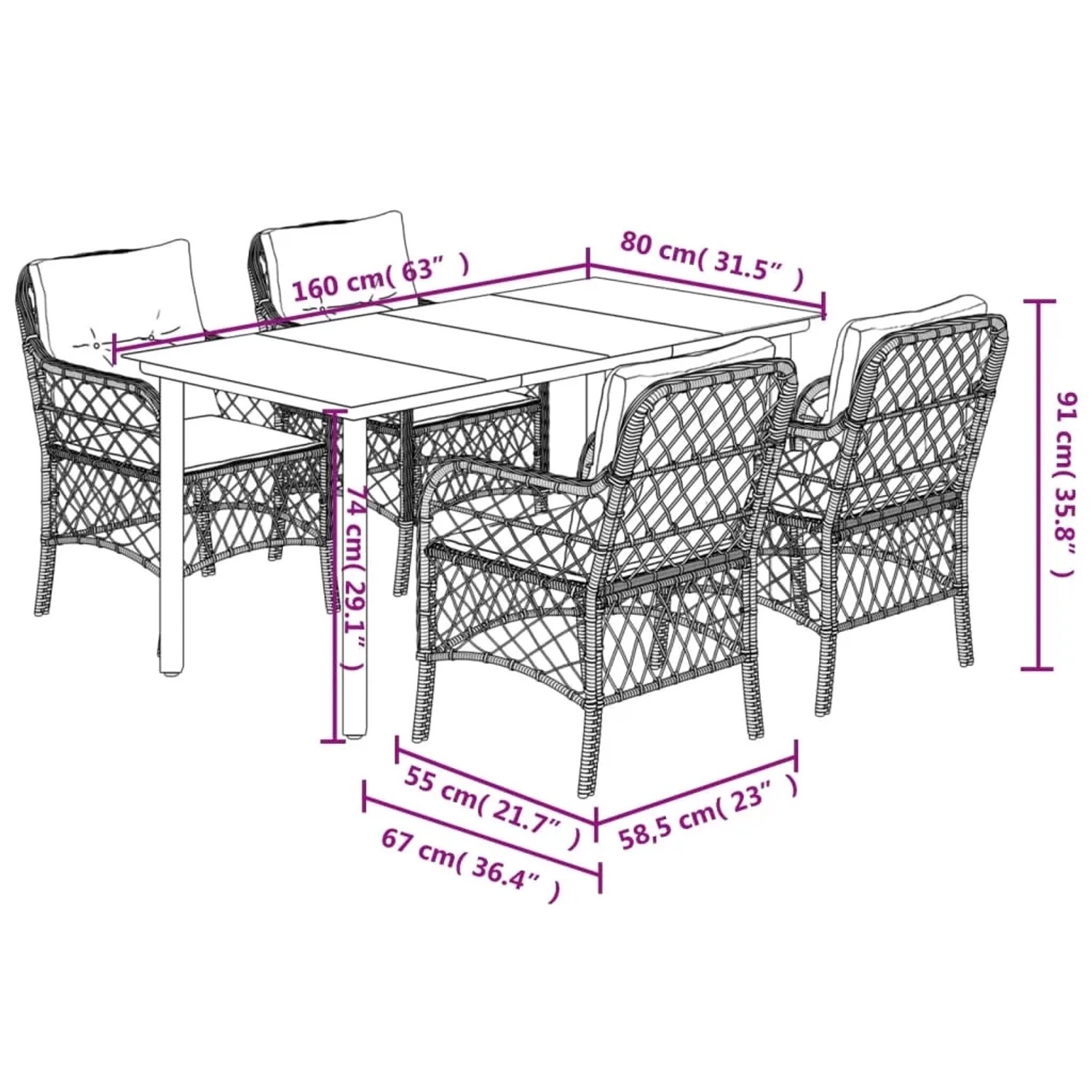 vidaXL 5-tlg. Garten-Essgruppe mit beigen Kissen, Poly Rattan. Gartenmöbel Set mit Tisch und Stühlen.