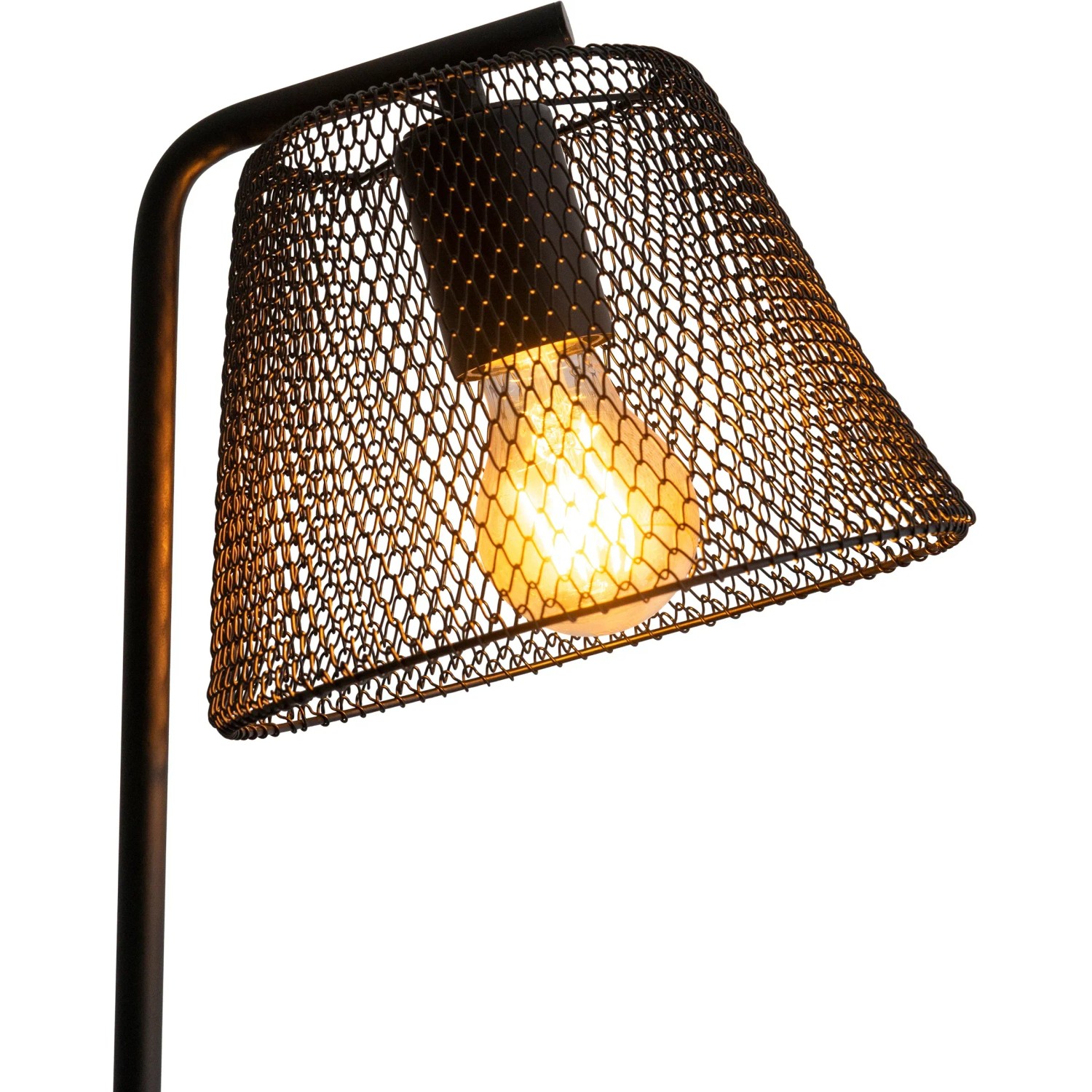 Näve Tischleuchte Korie, 50 cm, im Industrial-Design mit schwarzem Metall-Gitterschirm.