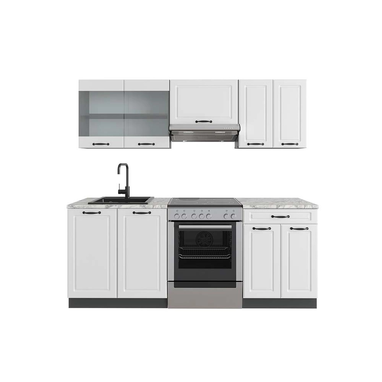 Vicco R-Line Küchenzeile Weiß Landhaus/Anthrazit 200 cm AP Marmor günstig online kaufen