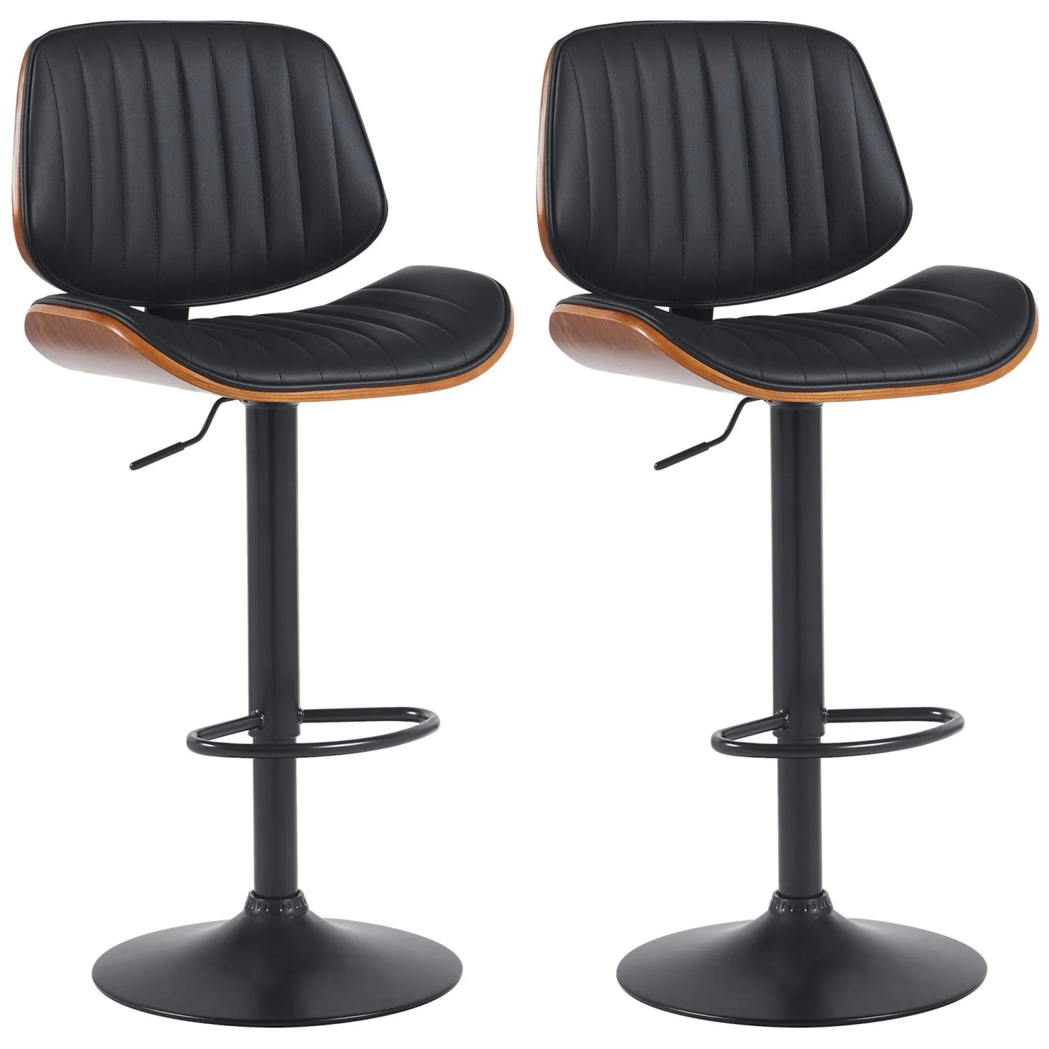 DELUKE 2er Set Barhocker LOSAN Kunstleder Walnuss/schwarz 50x50x94cm Schwarz Dunkelbraun Schwarz Barstuhl Höhenverstellb...