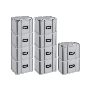 SuperSparSet: 10 graue Euroboxen NextGen Portable, 30 Liter, als Transport- und Stapelbehälter.