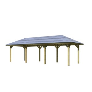 Woodfeeling Garten Pavillon Luxmburg 2 Premium aus Holz mit Walmdach und 8 Pfosten.