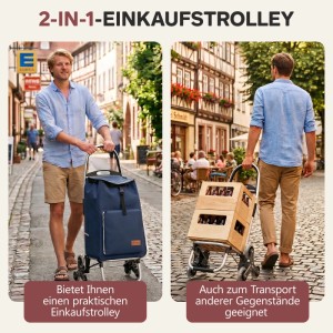 Sekey Einkaufstrolley, blau, klappbar mit Kühlfach und Treppensteiger-Funktion.