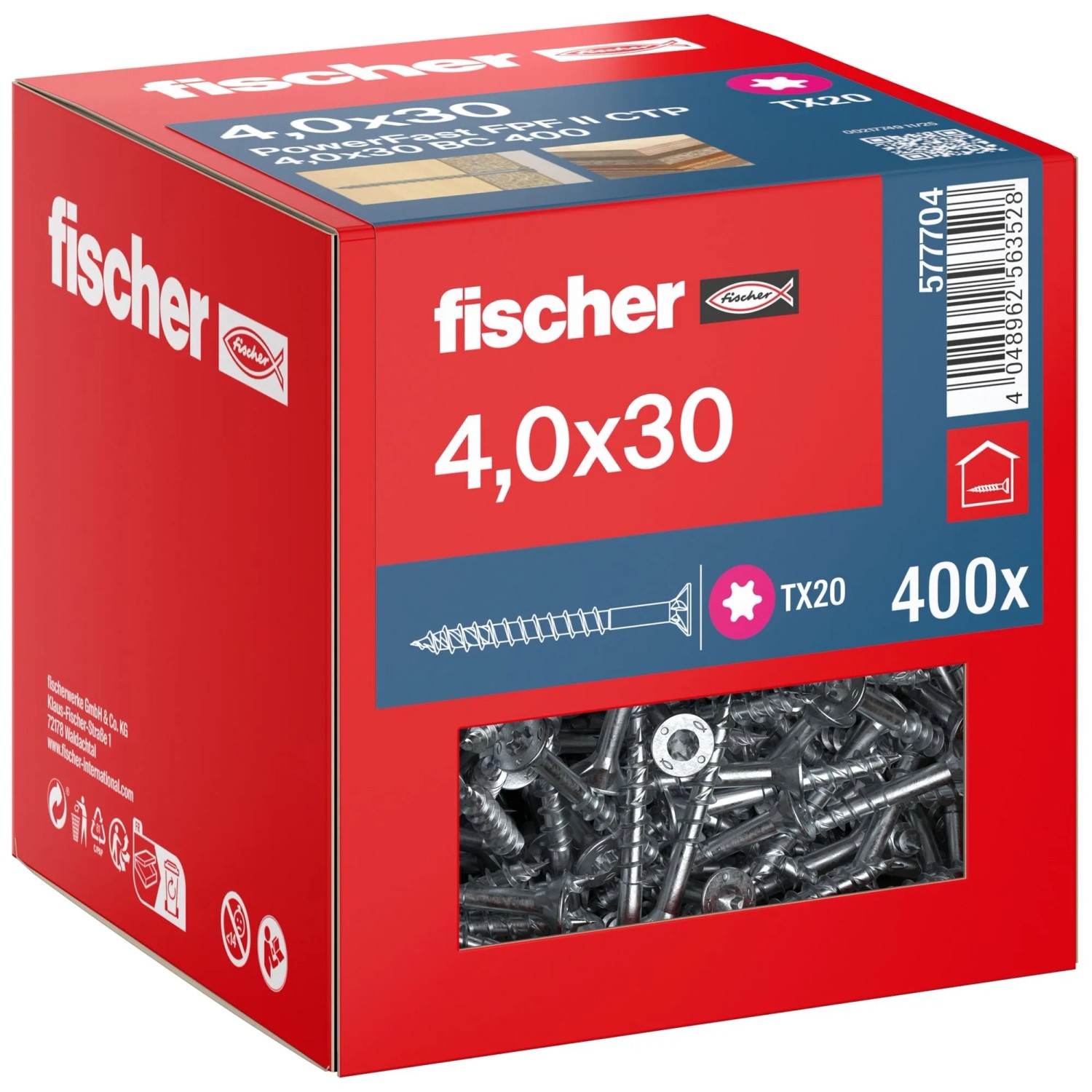 Fischer Schraube PowerFast II Senkkopf TX Teilgewinde Ø 4 x 30 mm 400 Stk
