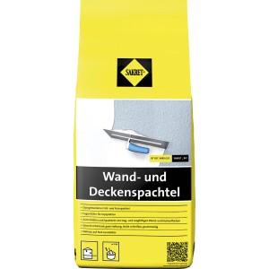 Sack Sakret Wand- und Deckenspachtel, weiß, 5 kg. Feinspachtel zum Glätten von Wänden und Decken im Innenbereich.