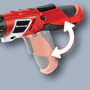 Einhell Akkuschrauber TC-SD 3,6 Li mit drehbarem Griff und Pfeil, der die Drehbewegung andeutet.