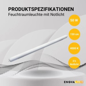 ENOVALITE LED Feuchtraumleuchte PRO, 150cm, mit Notlichtfunktion und neutralweißem Licht.