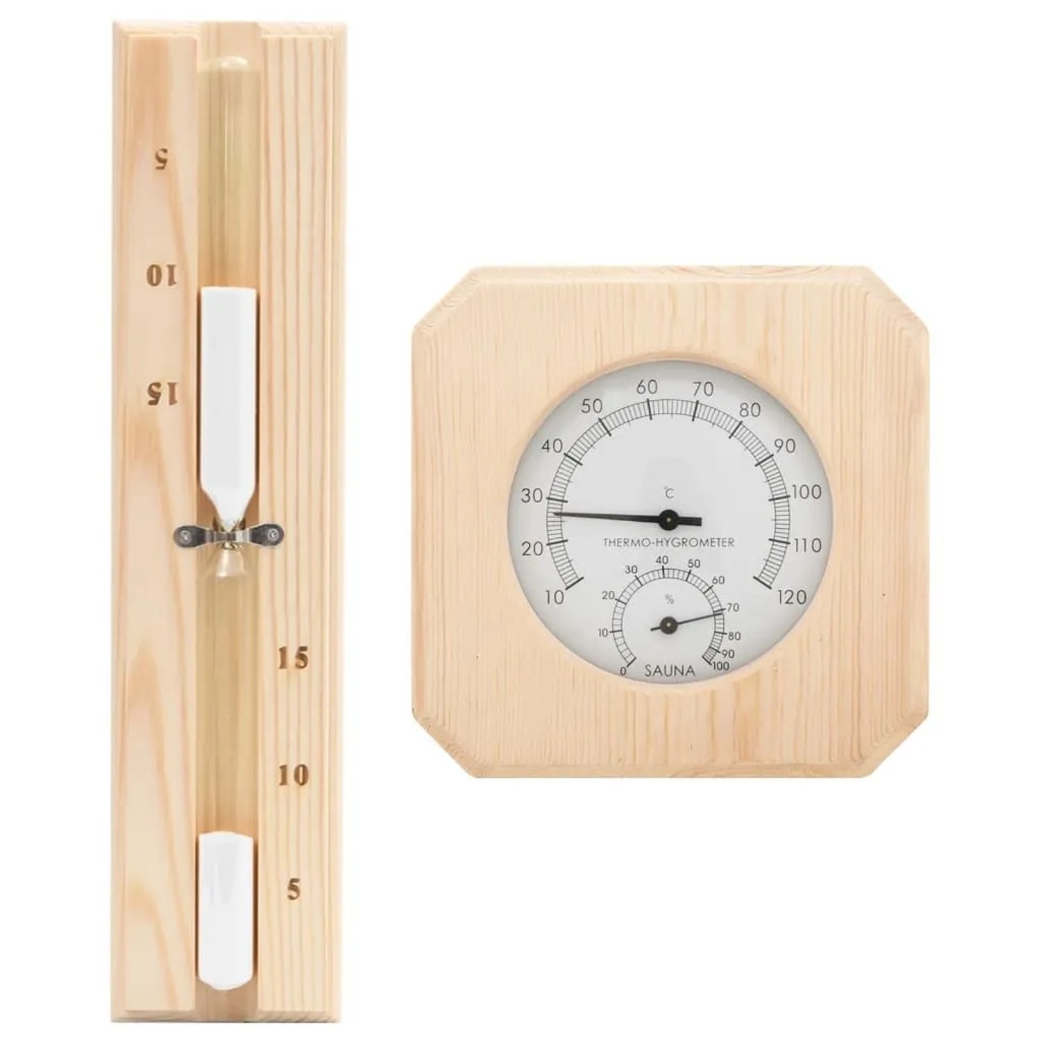 vidaXL 2-in-1 Sauna-Hygrothermograph und Sanduhr Set Massivholz Kiefer 51687