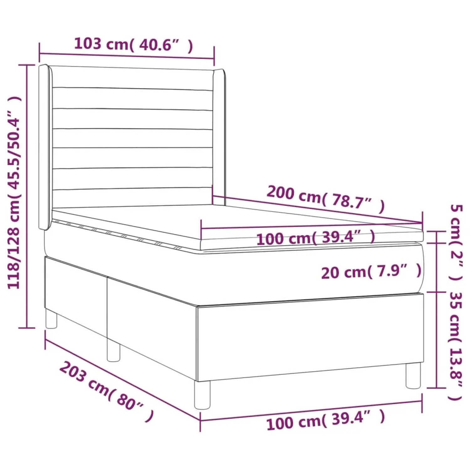 vidaXL Boxspringbett Creme 100x200 cm mit Matratze und Kopfteil, Stoff