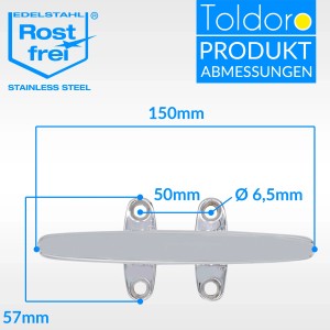 Toldoro Klampe, 150mm, Edelstahl V4A, 4 Bohrungen, Bootsklampe für Festmacher.