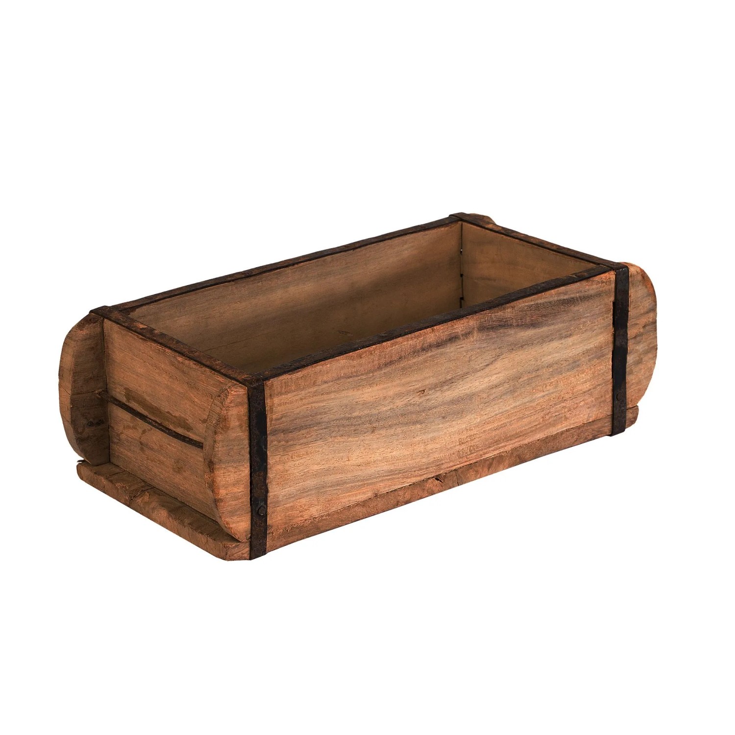 BigDean Alte Ziegelform 32x15x10cm Ein Kammer Vintage Holzkiste Mit Metallbeschlägen Echte Benutze Form Aus Indien Aus Altholz Gefertigt