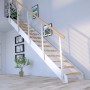 Treppe Kos mit 16 Stufen aus Eiche rustikal, Design-Geländer in Weiß.